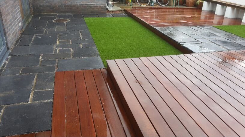 Full garden makeover — decking, artificial grass and rendered walls